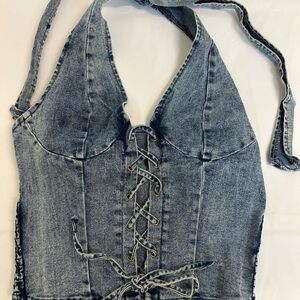 Denim Lace-Up Crop Top